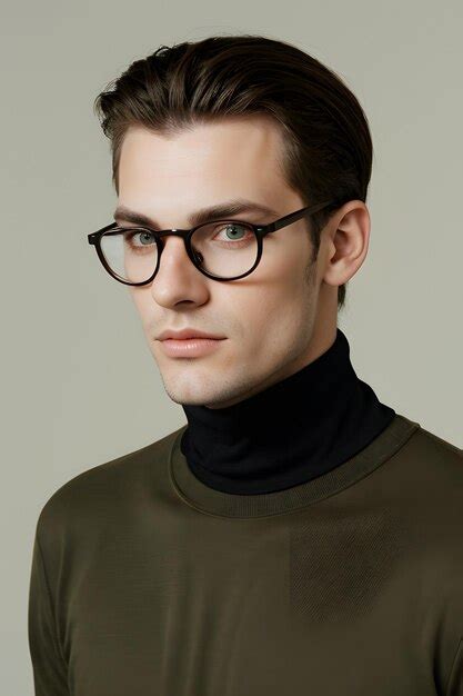 Fashion Portrait Photo Of Handsome Man From The 60s Wearing A Turtleneck And Glasses Premium