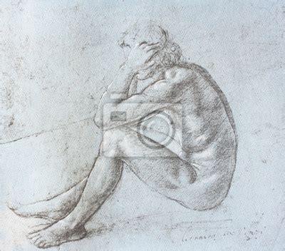 Plakat Pencil Drawing Of Naked Man By Leonardo Da Vinci In The Vintage