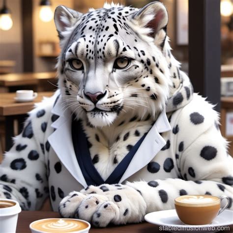 Snow Leopard Barista in Anime Style | Stable Diffusion Online