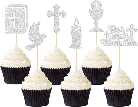 Amazon Gyufise 24Pcs First Holy Communion Cupcake Toppers Glitter