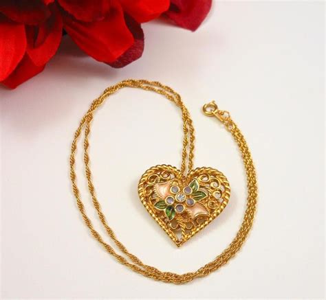 Vintage Avon Sweet Memories Filigree Heart Pin Pendant Necklace L