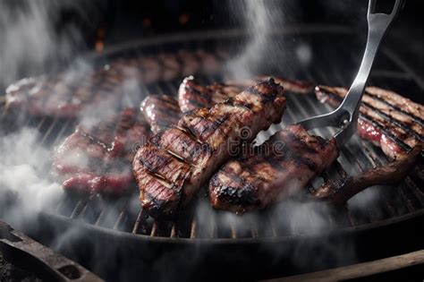 Delicious Bbq Kebab Grilling On Open Grill Generative Ai Stock