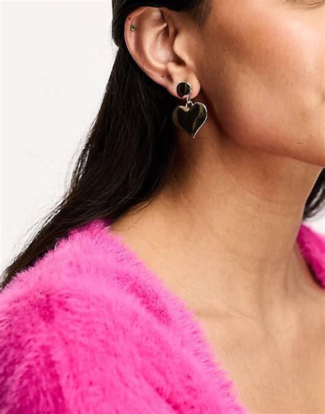 Designb London Heart Drop Earrings In Gold Asos