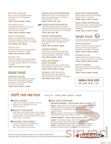 Panago Pizza Menu In Calgary Alberta Canada