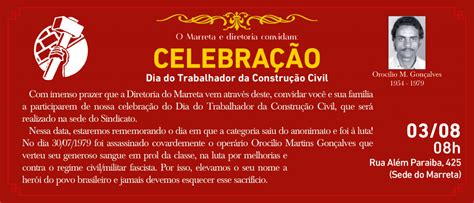 Celebração Viva o 30 de julho dia do trabalhador da construção