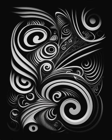 Premium Photo A Black And White Drawing Of A Swirly Design On A Black Background Generative Ai