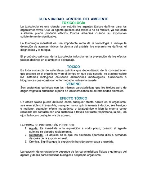 Control Del Ambiente Toxicología GuÍa 5 Unidad Control Del