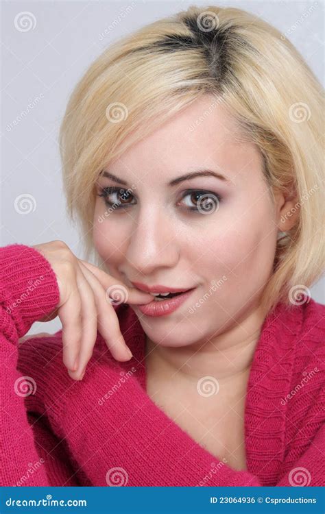 Beautiful Flirtatious Blonde 1 Stock Photo Image Of Skin Indoors 23064936