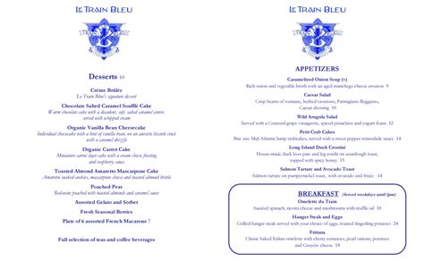 Blue Train Menu