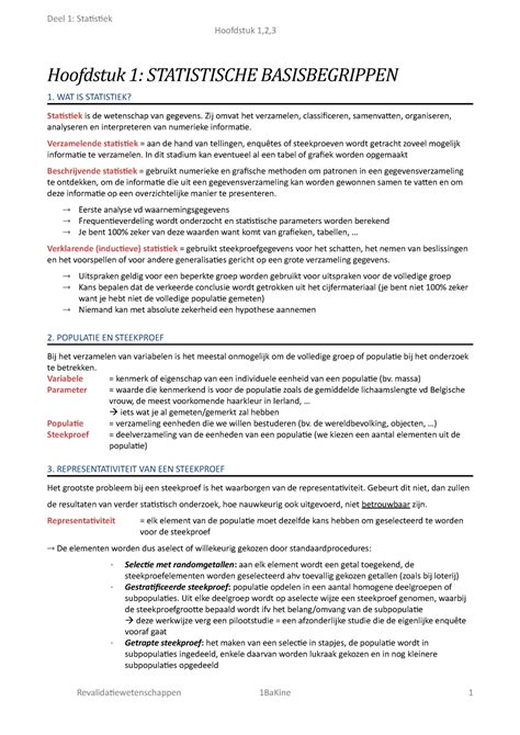 Samenvatting Statistiek Hoofdstuk 1 2 Hoofdstuk 1 STATISTISCHE