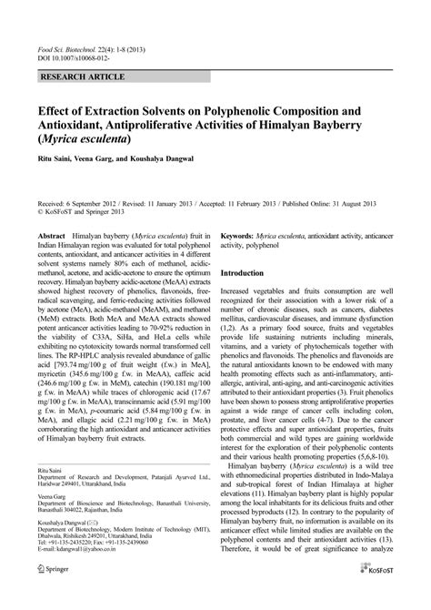 Pdf Effect Of Extraction Solvents On Polyphenolic Composition And