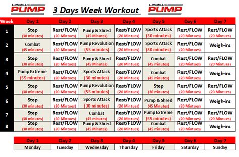 3 Day Workout Plan Printable