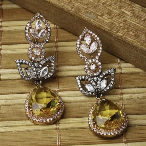 Buy ZENEME Rose Gold Plated Gunmetal Toned Yellow American Diamond