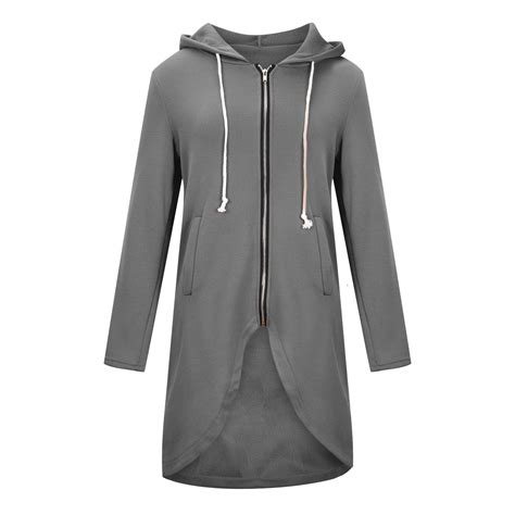 Chiccall Womens Plus Size Zip Up Hoodie Dress Casual Long Hoodies Long Sleeve Irregular Hem