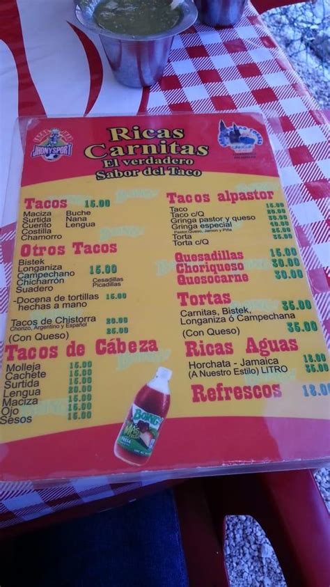 Carta de El Verdadero Sabor del Taco Cancún