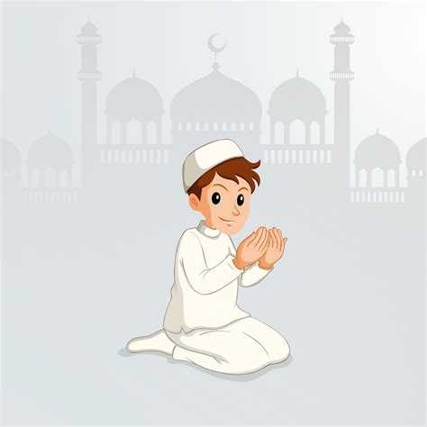 Cartoon Muslim Man Praying Muslim Man Praying On His Knees Cartoon