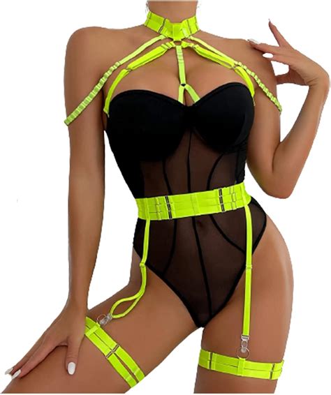 Amazon Zzalalana Womens Sheer Mesh Bodysuit Lingerie With Garter