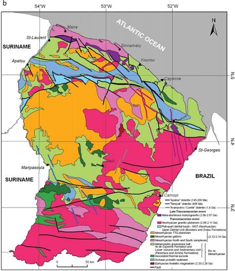 Carte géologique simplifiée présentant les principales unités