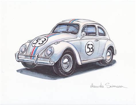 Volkswagen Beetle Drawing Herbie Fully Loaded Art Print Etsy