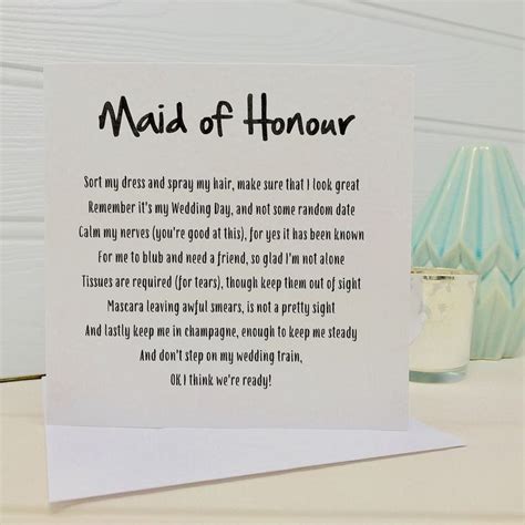 Maid Of Honour Poem Card Wedding Poems Maid Of Honor Maid