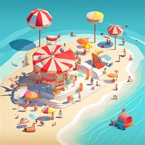 Premium AI Image | a cartoon illustration of a beach scene with a beach ...