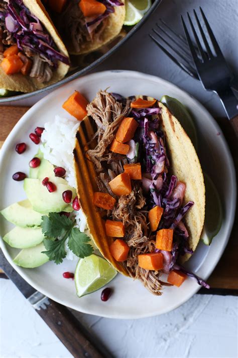 Pulled Pork Sweet Potato Tacos with Pineapple Sriracha Slaw