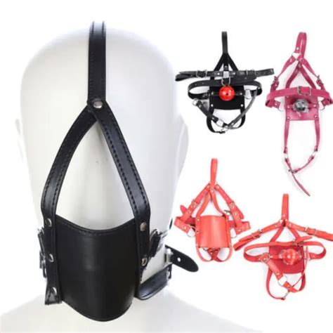 Slave Restriant Head Hood Harness Strap Half Face Mask Cover With Open