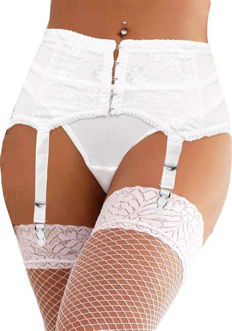 Comeondear Women Sexy Lace Suspender Belt Mesh Garter Front Button To Open Plus Size Lingerie