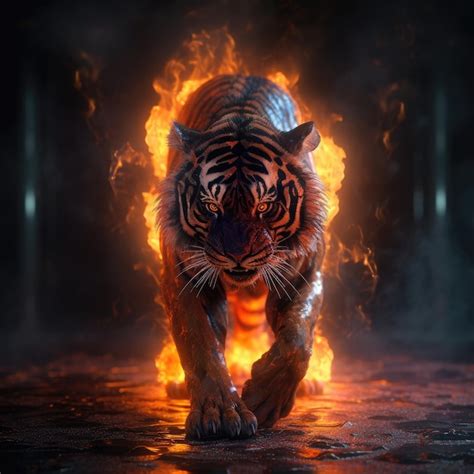 Tiger in fire on a black background | Premium AI-generated image