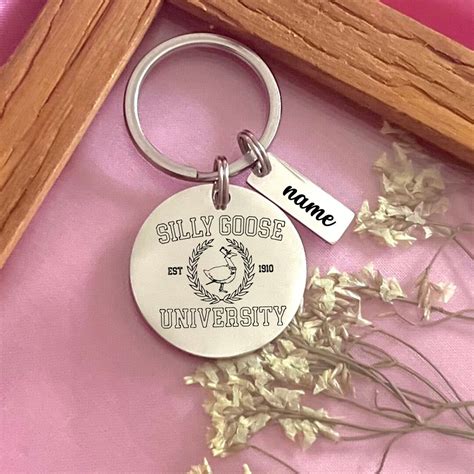 Personalized Silly Goose University Stainless Steel Keyring Custom