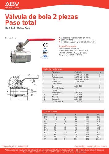 Válvula de bola 3 vías L T Paso reducido ABV Catálogo PDF