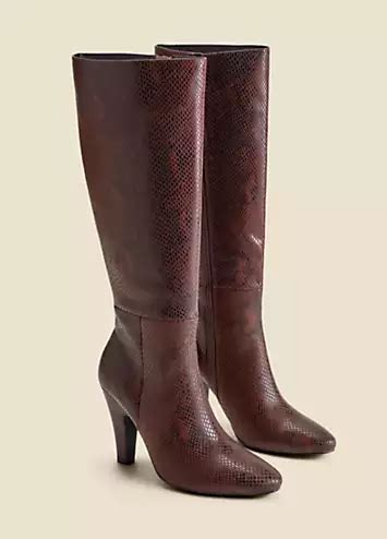 Sosandar Snake Leather Curved Heel Knee High Boots Kaleidoscope