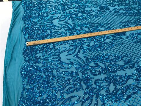 Turquoise Shiny Sequin Damask Design Embroidery On A Way Etsy