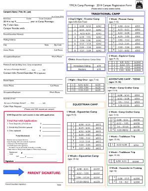 Fillable Online Ymca Camp Piomingo Camper Registration Form Fax