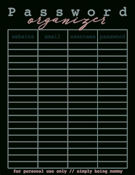 Catch Free Printable Password Organizer Sheets Best Calendar Example