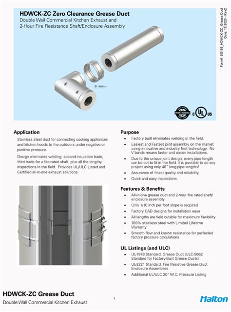 Halton HDWCK ZC Grease Duct SS188 Pdf Halton