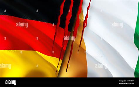 Germany And Cote D Ivoire Flags With Scar Concept Waving Flag D