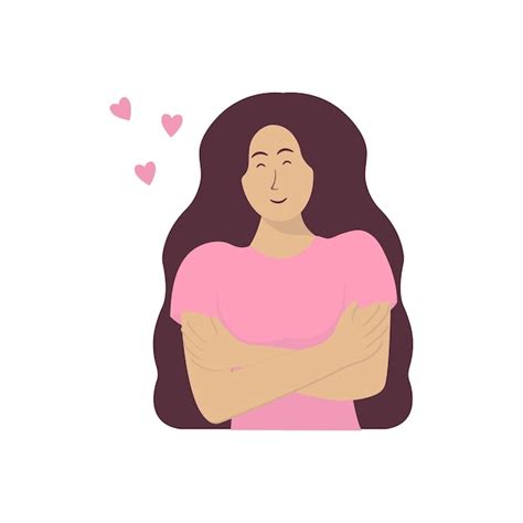 Premium Vector Woman Standing Hugging Her Own Body Self Love And Self Acceptance Flat Design