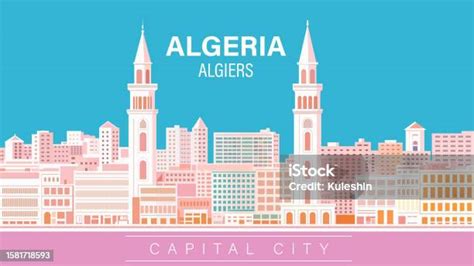 Algeria Algiers City Skyline Light Background Stock Illustration