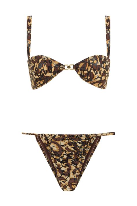 Desenli Aksesuarlı Straplez Bikini Takım