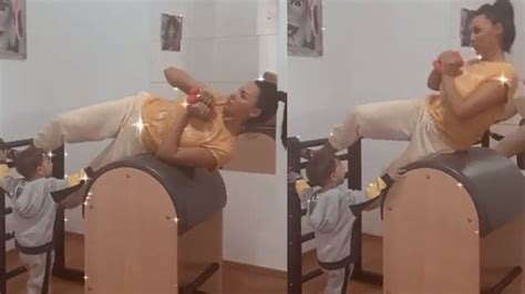 Lavinia Pârva în sala de sport împreună cu fiul său Imagini rare cu