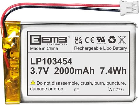 Eemb Lithium Polymer Battery V Mah Lipo Rechargeable