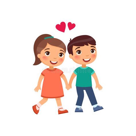 Young Boy And Girl In Love Flat Vector Illustration Cute Boyfriend And