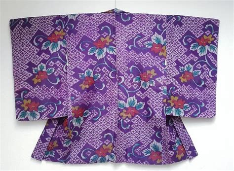 Kimono Jacket Floral Purple Meisen Silk Haori From 1 Gem