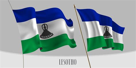 Fije De La Bandera Que Agita De Lesotho En El Ejemplo Aislado Del