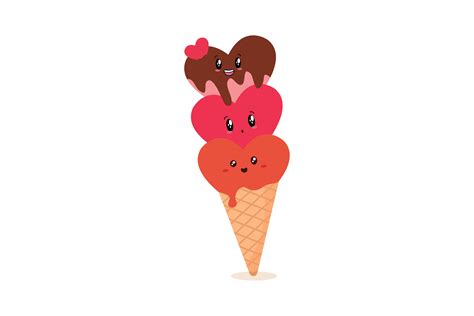 Valentine Kawaii Ice Cream Love Vector Graphic By Soe Image · Creative