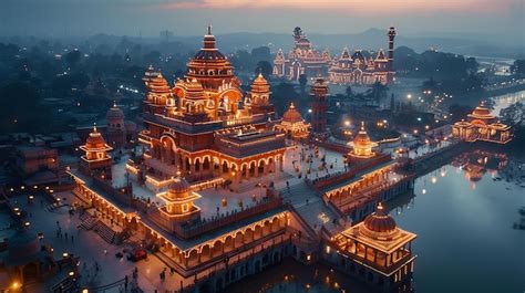 Premium Photo | Ram Mandir Ayodhya Aerial Decorative View