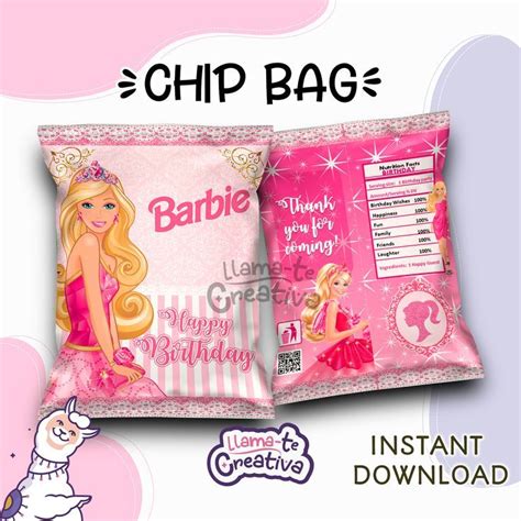 Barbie Model 01 Chip Bag Instant Download not editable LlámaTe Creativa