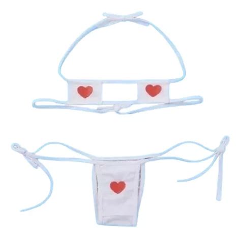 Baby Doll Bra Novia Tanga Micro Bikini Moda Corazon Kawaii Meses sin interés