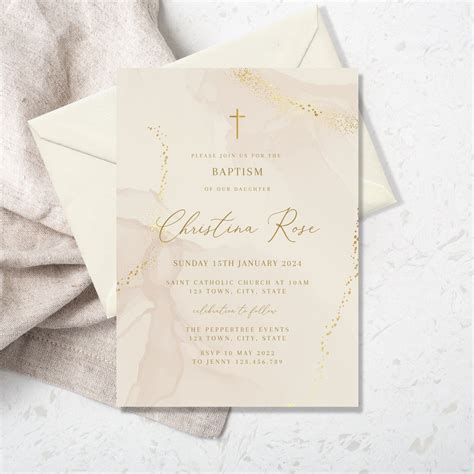 Baptism Invitation Girl Christening Invitation Nude Ivory Etsy